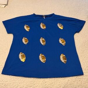 Blue Short Sleeve Tee with Football Design